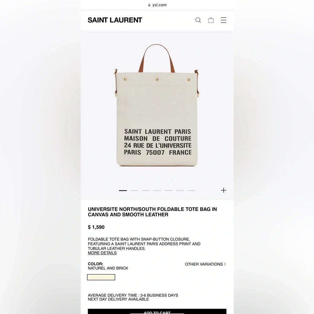 NWT Saint Laurent Universite North South Foldable Tote Bag Canvas Smooth Leather - Picture 15 of 16